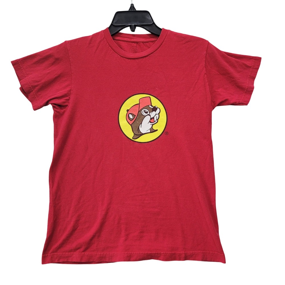 Buc ee's Red T Shirt Beaver Mascot Graphic Tee Size S FLAW‎
